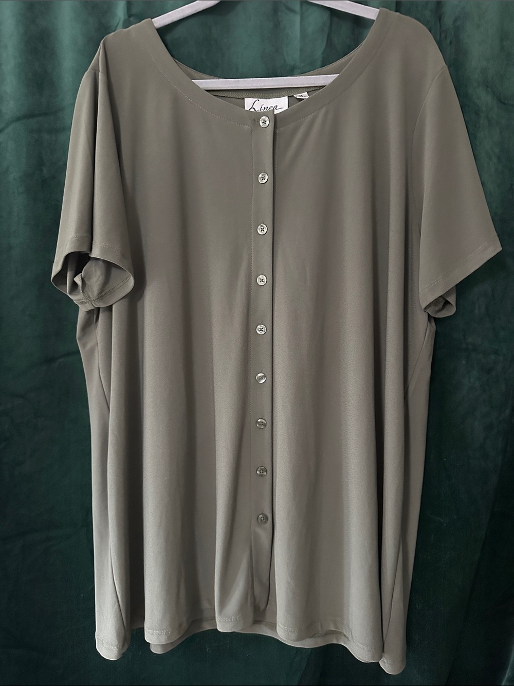 Olive Short-Sleeve Button Front Top - Women
